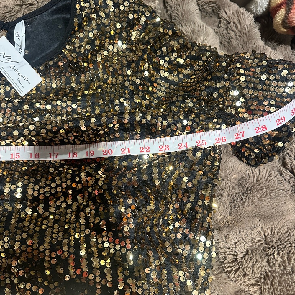 NY Collection Gold Sequin Black Blouse - Picture 7 of 7